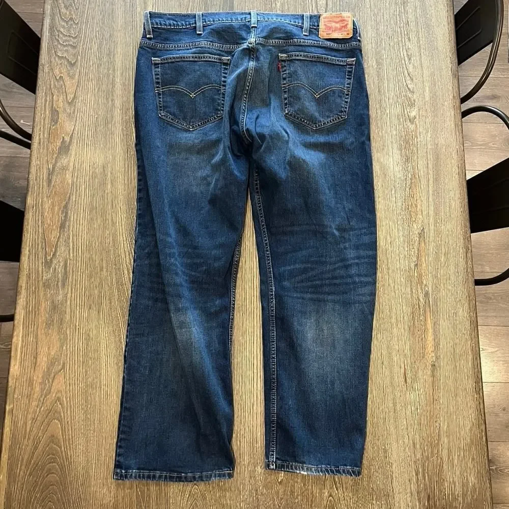 Levis Signature Straight Jeans Mid Rise Whisker Denim Dark Wash Blue Size 40x32